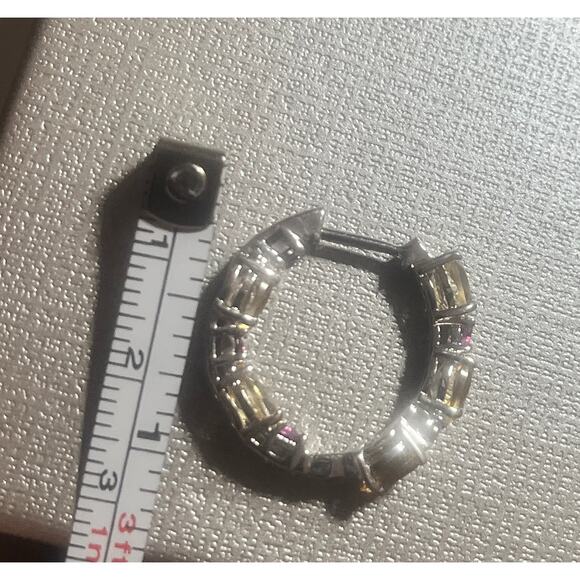 Brazilian Citrine and Rhodolite Garnet Art Deco Hoop Earrings - Picture 6 of 7